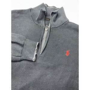 Ralph Lauren Pima Cotton 1/4 Zip Sweater Mens L Black Knit Red Pony‎ Top